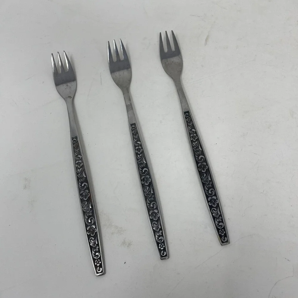 Northland Stainless Korea Floral Scroll Cocktail Seafood Forks Set of 3 Vintage